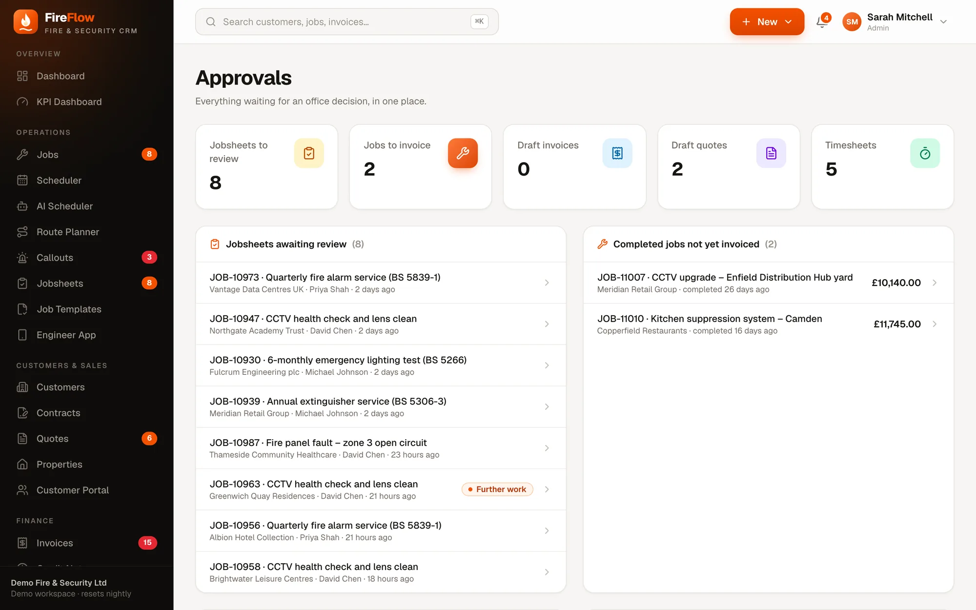 Approvals screen in FireFlow