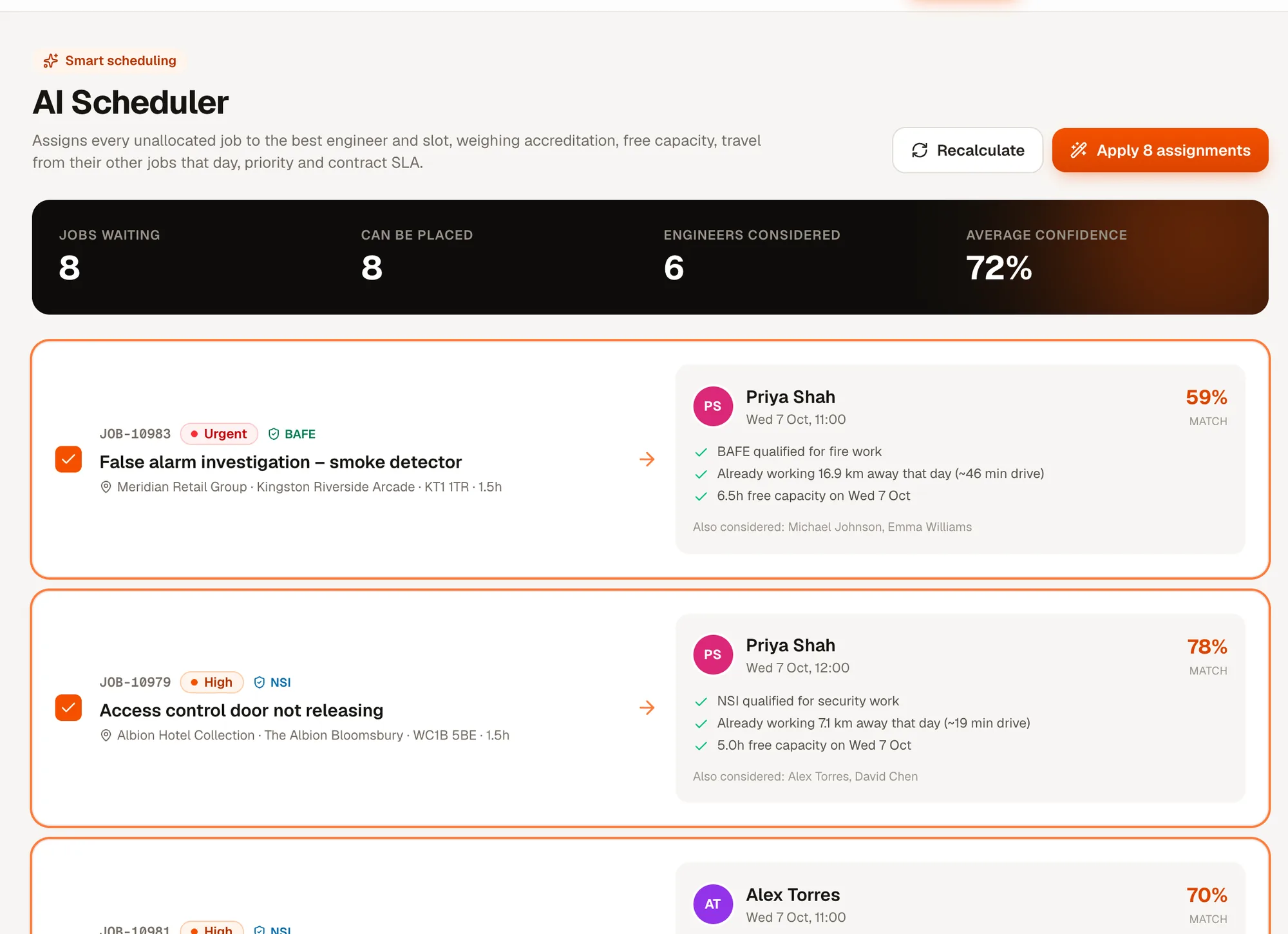 AI Scheduler suggestions for unassigned jobs