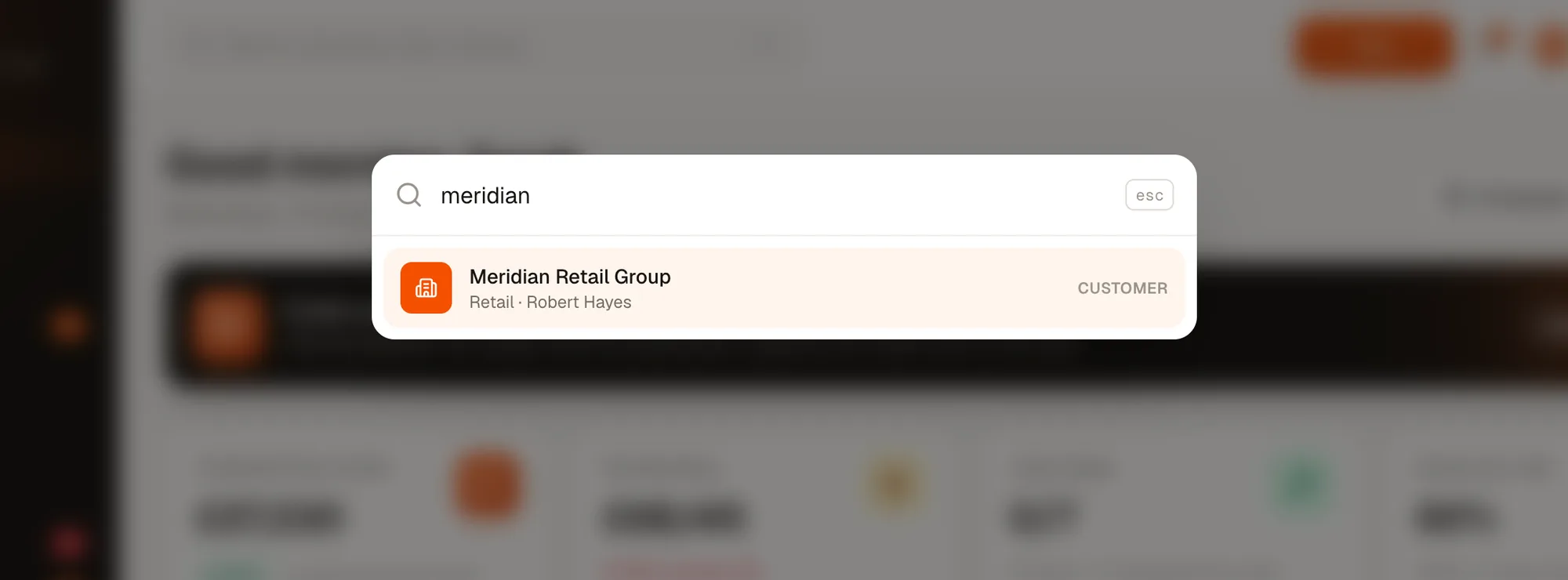 Global search finding a customer