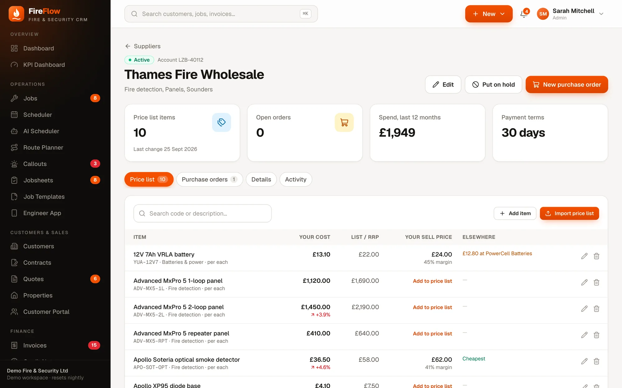 Supplier price list with your cost, sell price, margin and cheaper elsewhere